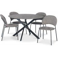 Hogrän spisegruppe Ø120 cm bord i betongimitasjon + 4 stk Hogrän grå stoler