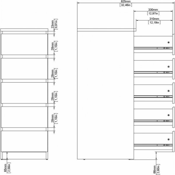 Naia smal kommode med 5 skuffer - Hickory Naia smal kommode med 5 skuffer - Hickory