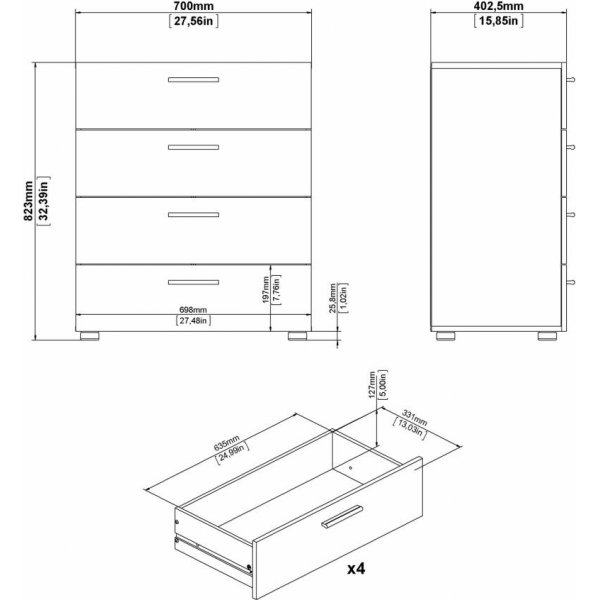Pepe bred kommode med 4 skuffer - Hvit boks Pepe bred kommode med 4 skuffer - Hvit boks