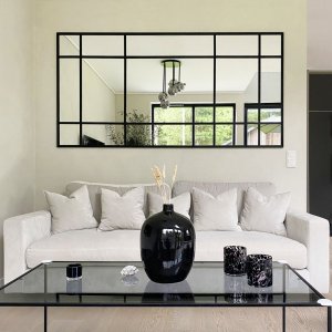 Helfigursspeil 110 � 220 cm med sprosser - svart ramme