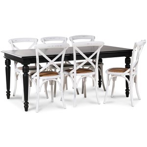 Paris spisegruppe 180 cm bord svart + 6 st hvite Gaston spisestoler