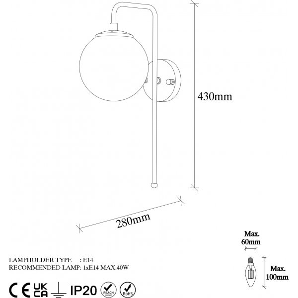 Viran vegglampe 10925 - Vintage/hvit