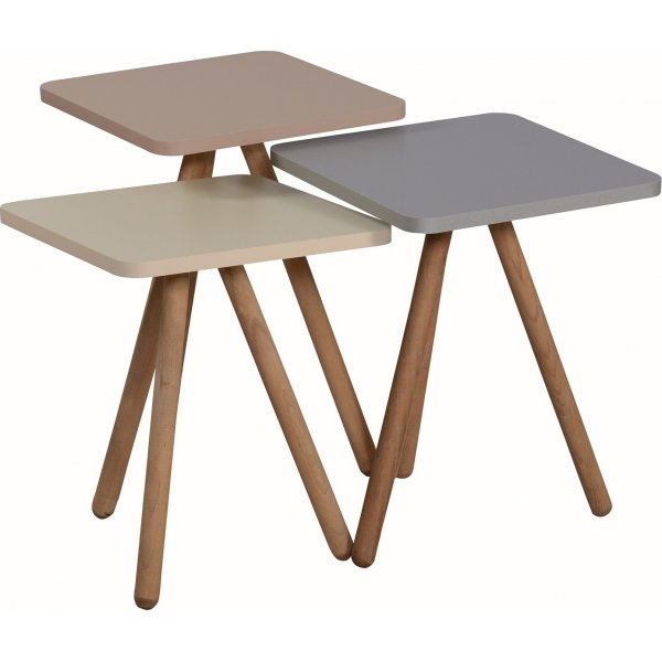 Trippelsett bord 34 x 34 cm - Cappuccino/gr/krem