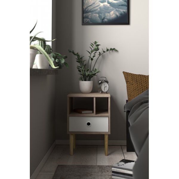 Rome nattbord - Hickory/hvit