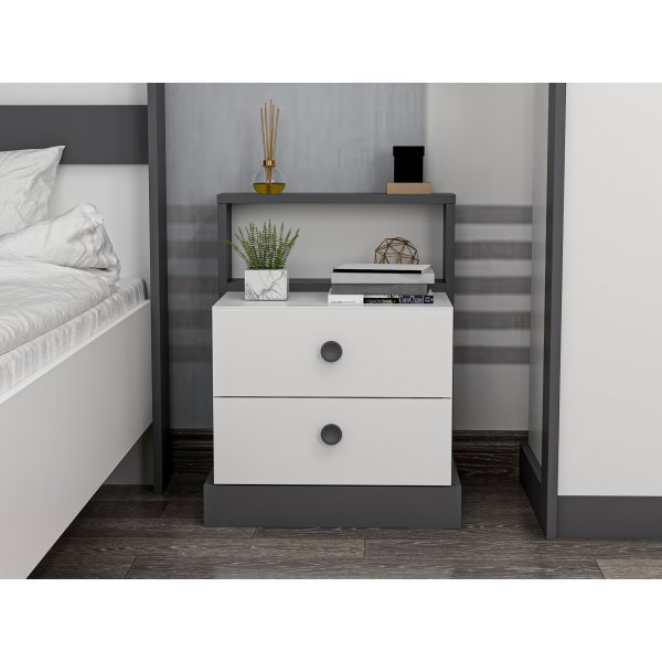 Life nattbord - Antrasitt/hvit