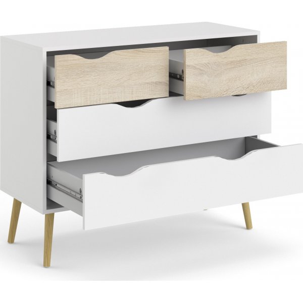 Oslo kommode med 4 skuffer - Hvit/eik Oslo kommode med 4 skuffer - Hvit/eik