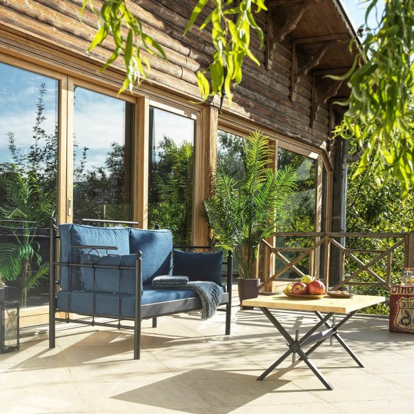 Hampus 2-seters utesofa - Svart/bl + Mbelrengjring