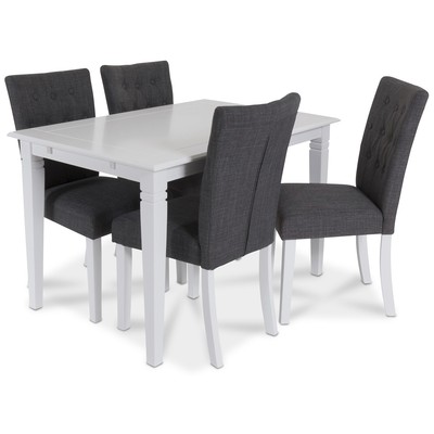 Sandhamn spisegruppe 120 cm bord med 4 Crocket stoler i Grå stoff