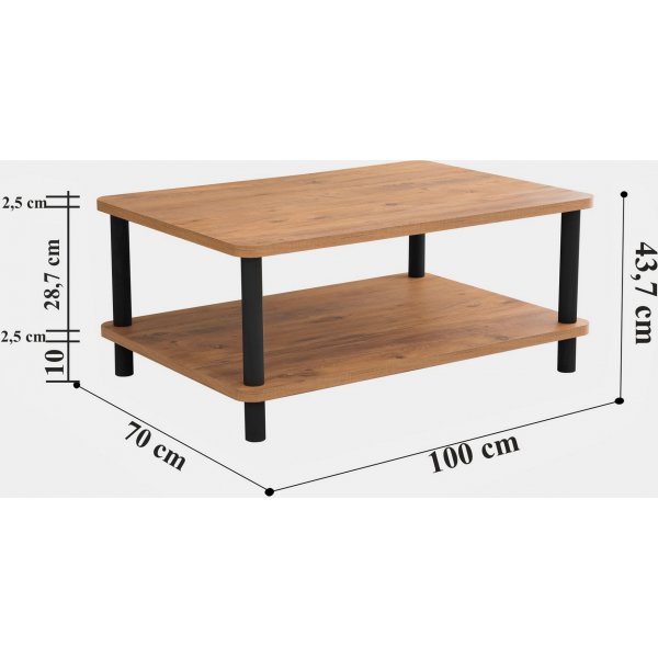 Roga salongbord 100 x 70 cm - Sort/furu