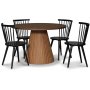 Cleo spisegruppe, rundt bord 110 cm, inkludert 4 stk. svarte Castor pinnestoler - Oljet eikefiner