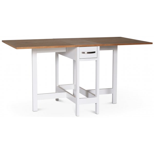 Fårö spisegruppe; Fårö klaffbord i eik/hvit med 4 grå Crocket-stoler Fårö spisegruppe; Fårö klaffbord i eik/hvit med 4 grå Crocket-stoler