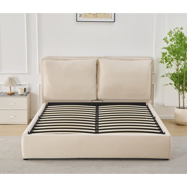 Lamica sengeramme med sengegavl og oppbevaring 160 x 200 cm - Beige Lamica sengeramme med sengegavl og oppbevaring 160 x 200 cm - Beige