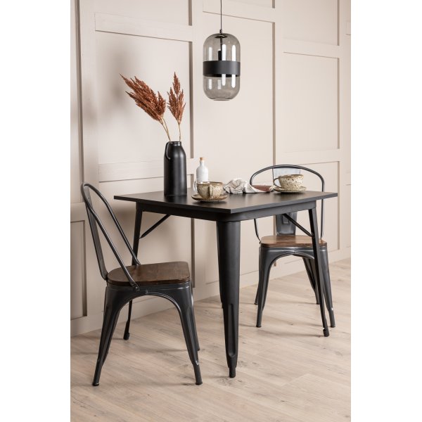 Tempe spisegruppe, stålbord med 2 stålstoler - Sort/valnøtt + 2.00 x Møbelføtter Tempe spisegruppe, stålbord med 2 stålstoler - Sort/valnøtt + 2.00 x Møbelføtter