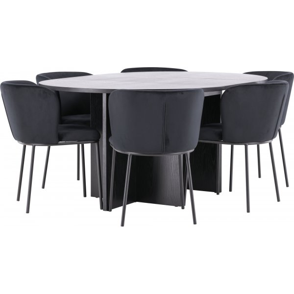Spisebord Strada med 6 Edina stoler - Sort + 4.00 x Møbelføtter Spisebord Strada med 6 Edina stoler - Sort + 4.00 x Møbelføtter