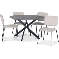 Hogrän spisegruppe Ø120 cm bord i betongimitasjon + 4 stk Lokrume beige stoler