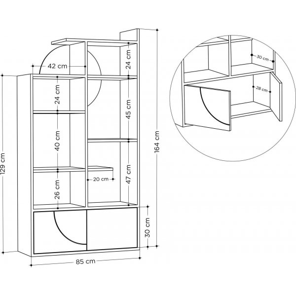 Half bokhylle - Hvit/antrasitt Half bokhylle - Hvit/antrasitt