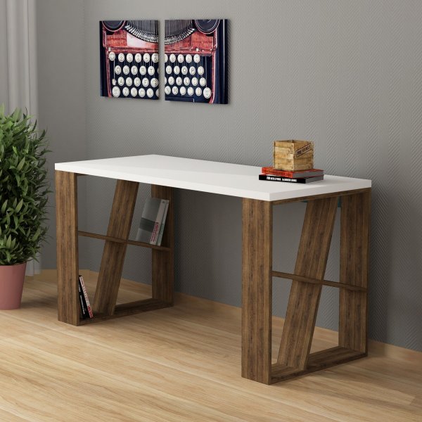 Honey skrivebord - Hvit/mrk eik