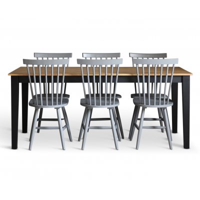 Dalsland spisegruppe: Spisebord i sort/eik med 6 spaserstokkstoler