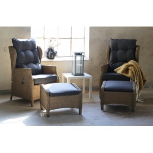Trondheim utendørs møbelgruppe folding lenestol & fotskammel - Natur kunstrotting + Flekkfjerner for møbler Trondheim utendørs møbelgruppe folding lenestol & fotskammel - Natur kunstrotting + Flekkfjerner for møbler