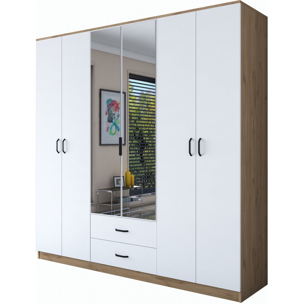 Bardo garderobe 210 x 51,5 x 210 cm - Valnøtt/hvit - Garderober