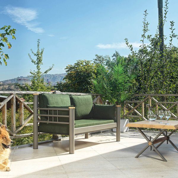 Kappis 2-seters utesofa - Brun/grnn + Tekstilrens for mbler