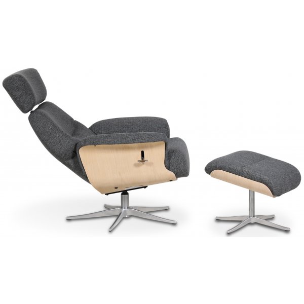 Marbck recliner- lenestol med fotskammel - Grtt tystoff / Tre