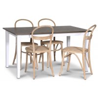 Skagen spisegruppe; spisebord 140 cm - Hvit / brunbeiset eik med 4 stk Danderyd No.16 spisestoler whitewash Skagen spisegruppe; spisebord 140 cm - Hvit / brunbeiset eik med 4 stk Danderyd No.16 spisestoler whitewash