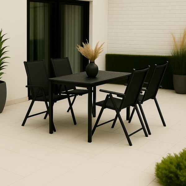Spisegruppe 4 stoler og spisebord 150 x 90 cm svart/gr - Las Vegas