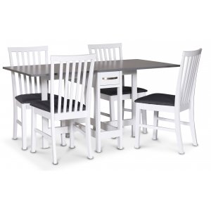 Fr spisegruppe; Fr klaffbord i hvit/gr med 4 Alice-stoler