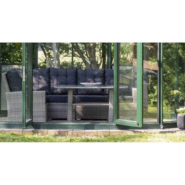 Orlando hjørnesofa med høy rygg (justerbar) inkludert spisebord - Grå kunstrotting Orlando hjørnesofa med høy rygg (justerbar) inkludert spisebord - Grå kunstrotting