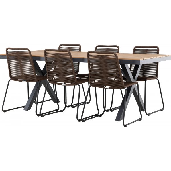Garcia rektangulært spisestuesett med 6 Lindos stoler - Brun/svart + 6.00 x Stolpute Garcia rektangulært spisestuesett med 6 Lindos stoler - Brun/svart + 6.00 x Stolpute