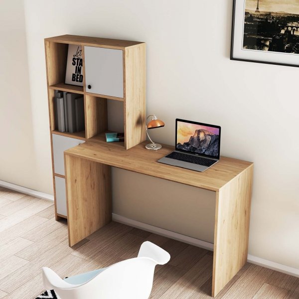 Silence skrivebord 156,8 x 51,5 cm, venstre - Eik/hvit Silence skrivebord 156,8 x 51,5 cm, venstre - Eik/hvit