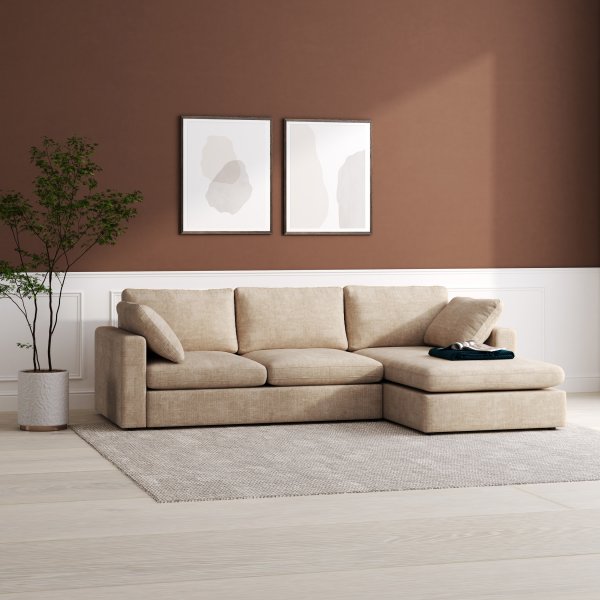 Moby mrk beige divansofa 296 cm - Vendbar divansofa med pocketfjrer + Tekstilrens for mbler