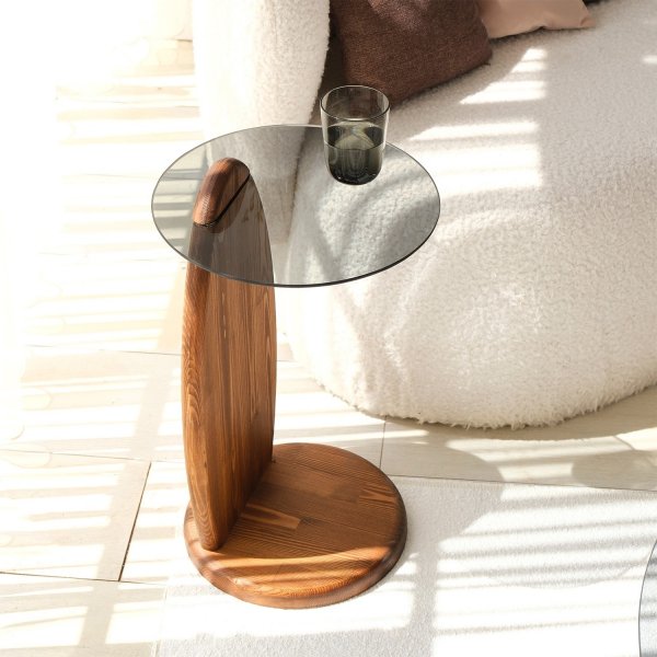 Surf sidebord Ø35 cm - Kastanje/røykfarget glass Surf sidebord Ø35 cm - Kastanje/røykfarget glass