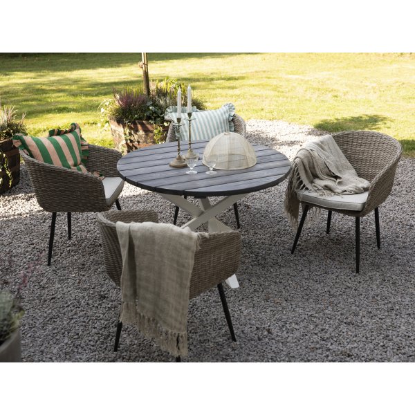 Spisegruppe Aster: Rundt bord 112 cm med 4 lenestoler