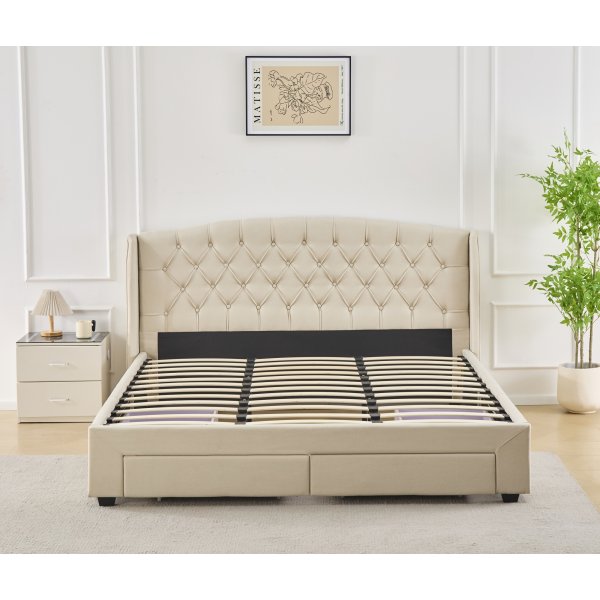 Dame sengeramme med sengegavl og oppbevaring 180 x 200 cm - Beige Dame sengeramme med sengegavl og oppbevaring 180 x 200 cm - Beige