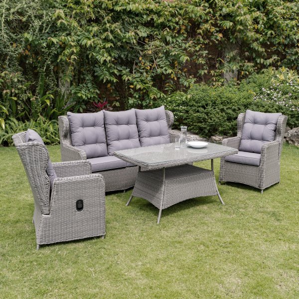 Penssylvania utemøbelgruppe høy rygg med recliner (3+1+1) - Grå kunstrotting Penssylvania utemøbelgruppe høy rygg med recliner (3+1+1) - Grå kunstrotting