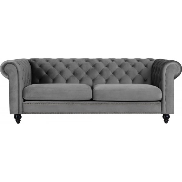 Chesterfield Royal 3-seters sofa - Grå fløyel Chesterfield Royal 3-seters sofa - Grå fløyel