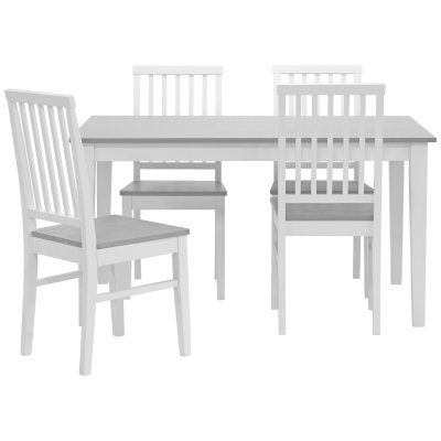 Spisegruppe: Fr spisebord - hvit/gr - 140 cm + 4 Fr stoler - hvit/gr