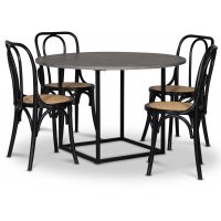 Sintorp spisegruppe, rundt spisebord Ø115 cm inkludert 4 stk. Samset stoler i bøyd tre - betong (laminat)