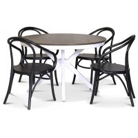 Skagen spisegruppe; rundt spisebord 120 cm - Hvit / brunbeiset eik med 4 stk Danderyd No.30 stoler Svart Skagen spisegruppe; rundt spisebord 120 cm - Hvit / brunbeiset eik med 4 stk Danderyd No.30 stoler Svart