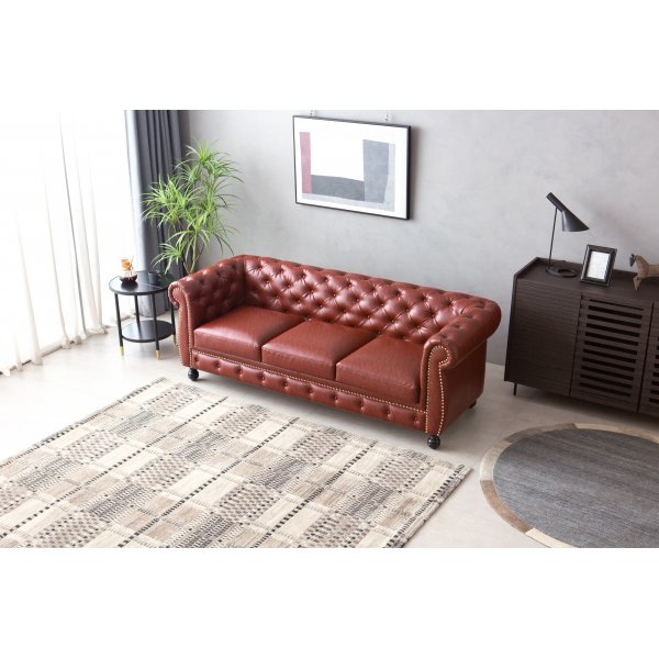 Sofa Chesterfield 3-seter i brunt PU - Charles Sofa Chesterfield 3-seter i brunt PU - Charles