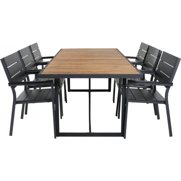 Khung utendørs spisegruppe med 6 Levels stoler - Svart/Naturlig Khung utendørs spisegruppe med 6 Levels stoler - Svart/Naturlig