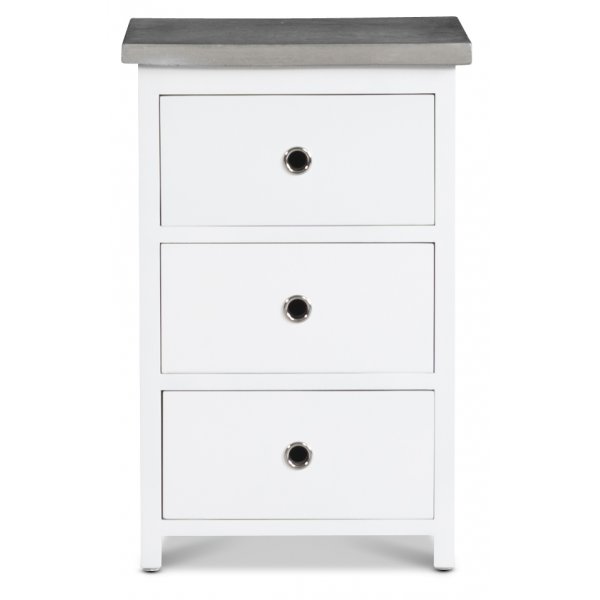 Nattbord Hugo med 3 skuffer - Hvit/sement
