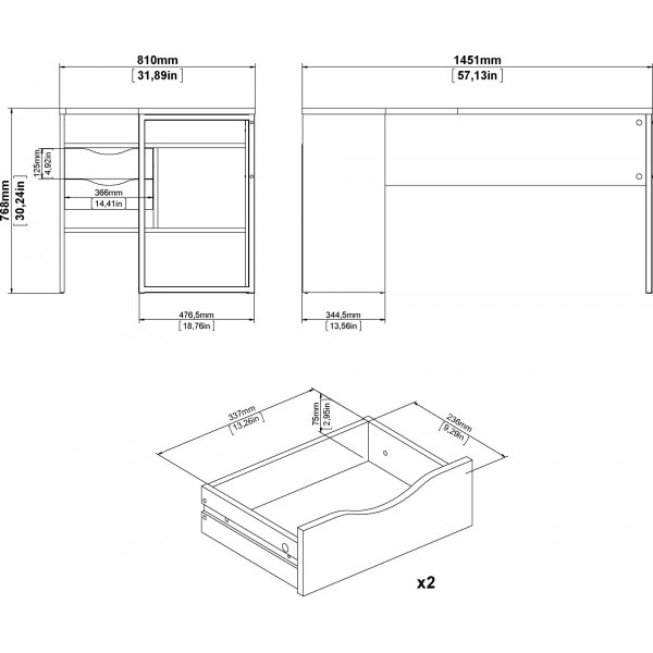 Function Plus skrivebord 145,1 x 81 x 76,8 cm - Hvit/eik Function Plus skrivebord 145,1 x 81 x 76,8 cm - Hvit/eik
